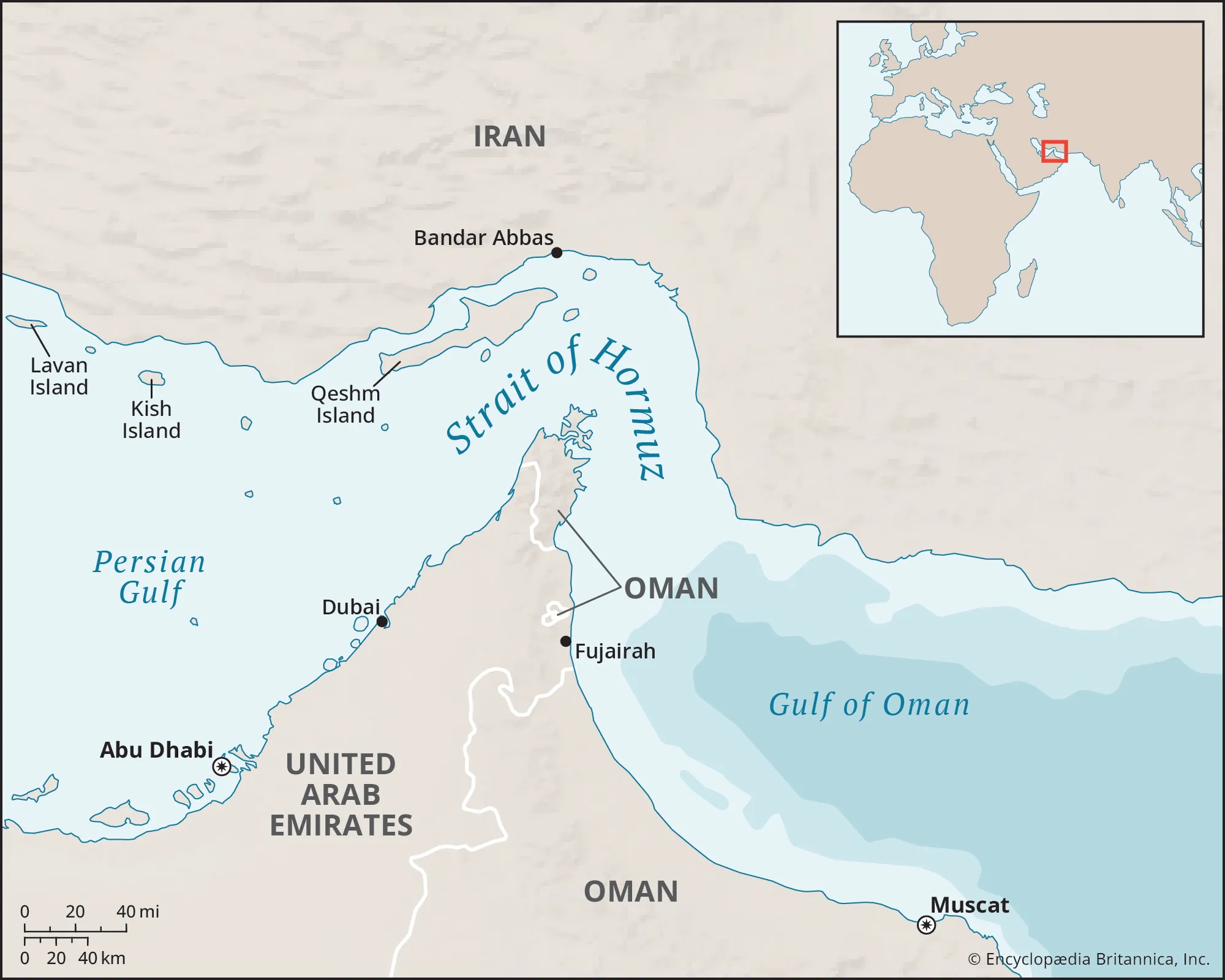 Map of the Strait of Hormuz