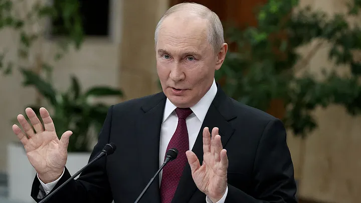 Russian President Vladimir Putin speaking at a press conference