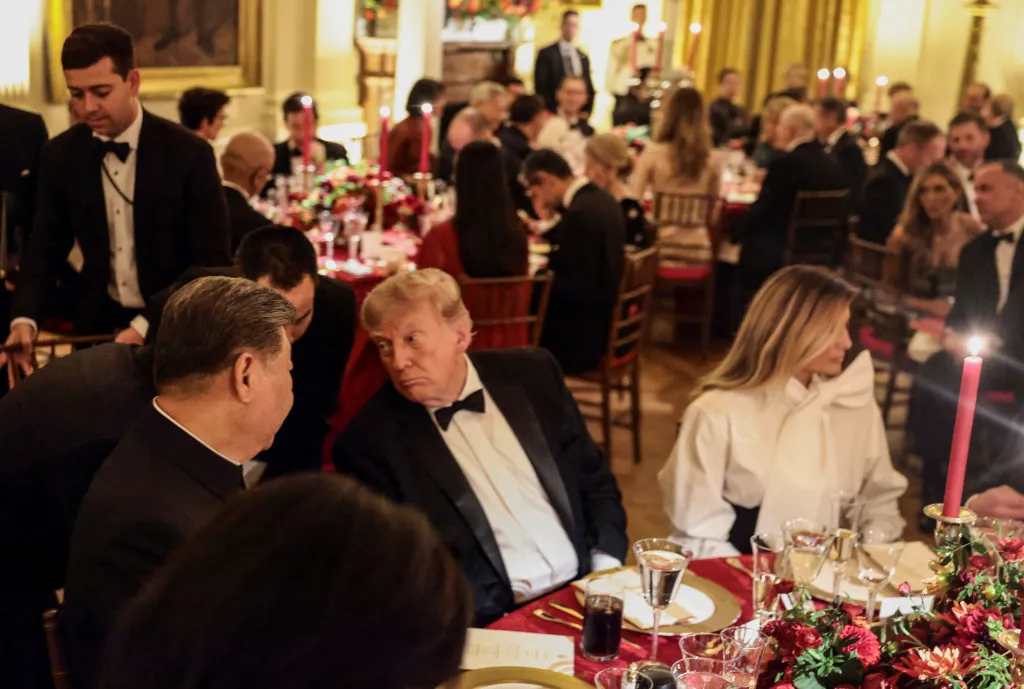 Donald Trump and Xi Jinping in conversation at the state dinner