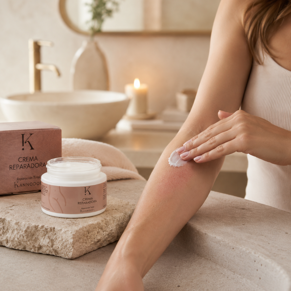 Crema Reparadora aplicada en zonas del cuerpo con piel seca