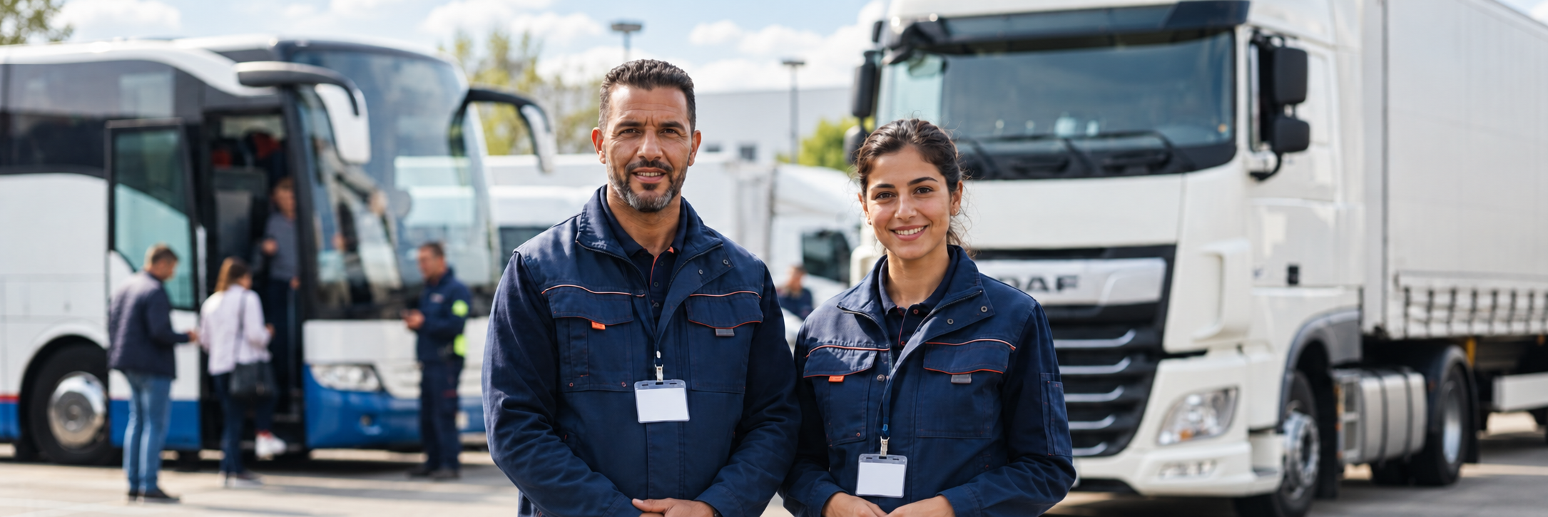 Conductores profesionales marroquíes frente a autocar y camión, para España