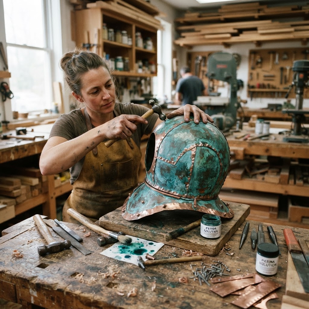 Vintage Patinated Copper Diving Helmet Seed Chamber — step 2