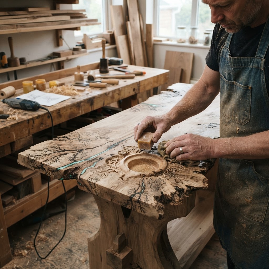Bespoke Treetop Dendritic Mycelium-Infused Phyto-Fluorescent Sap-Flow Canopy Ink-Well Writing Desk — step 4