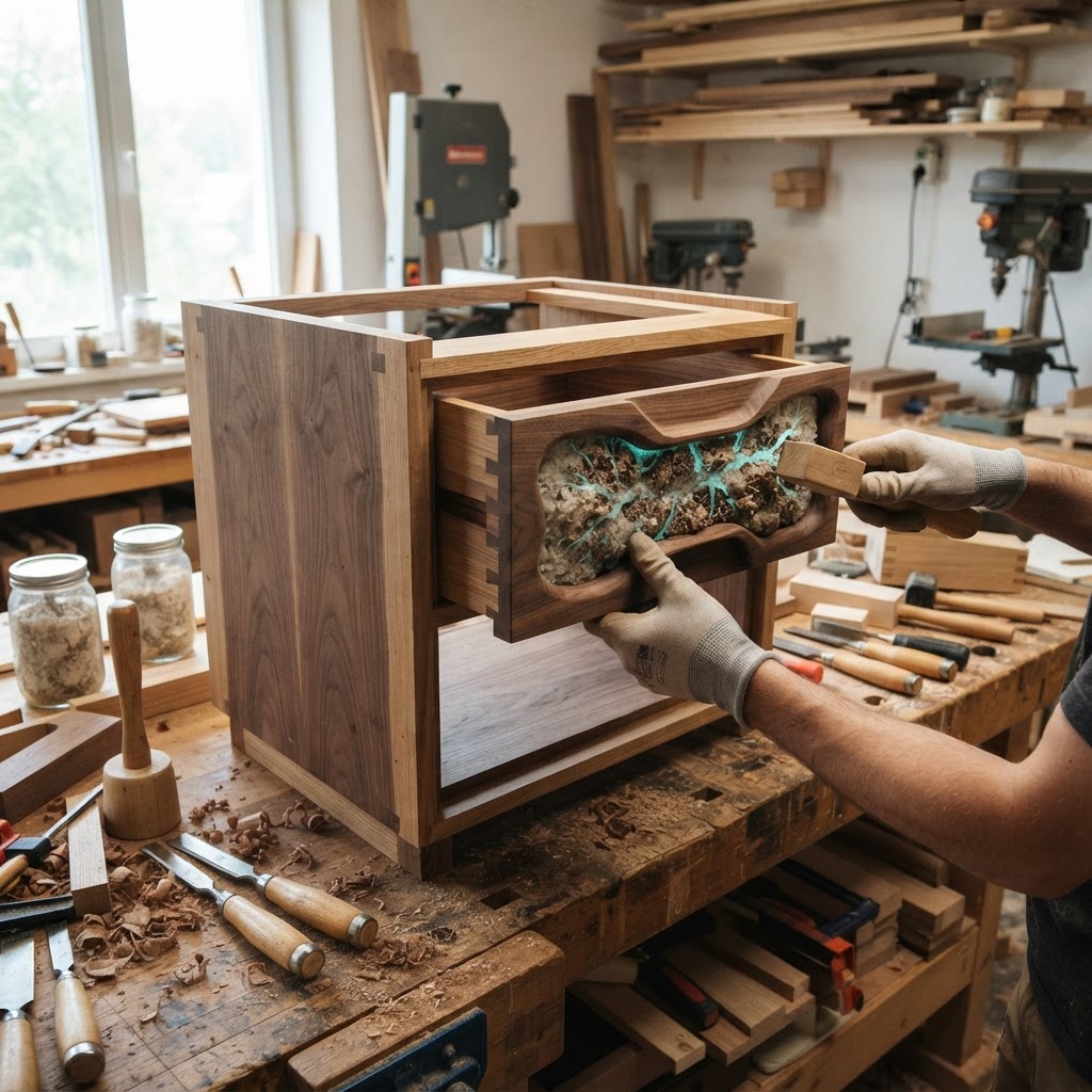 Bespoke Treetop Dendritic Mycelium-Infused Phyto-Luminescent Sap-Flow Canopy Aurora-Vane Bedside Commode — step 2