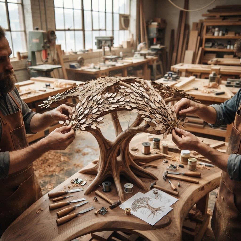 Bespoke Treetop Dendritic Mycelium-Infused Phyto-Kinetic Sap-Flow Canopy Storm-Tracking Writing Desk — step 4