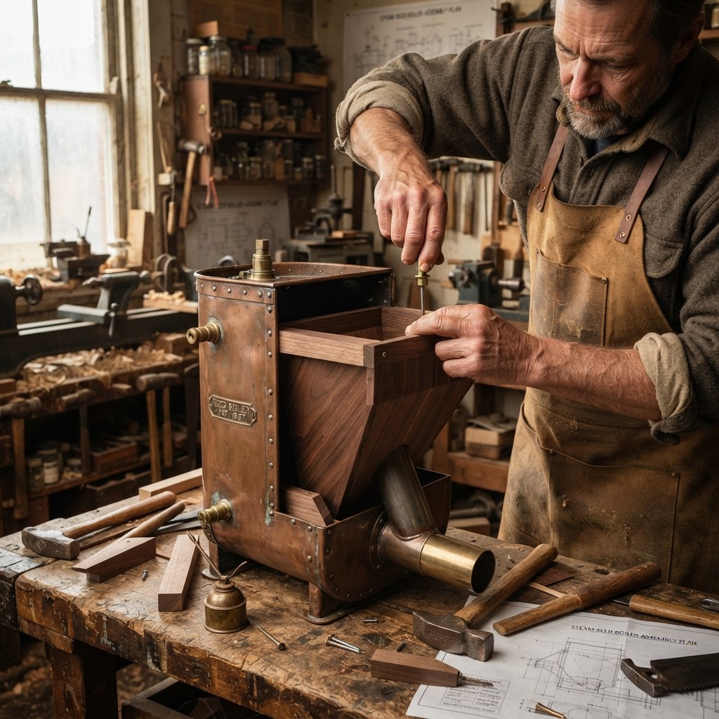 Vintage Patinated Copper Victorian Steam Engine Seed Boiler — step 3