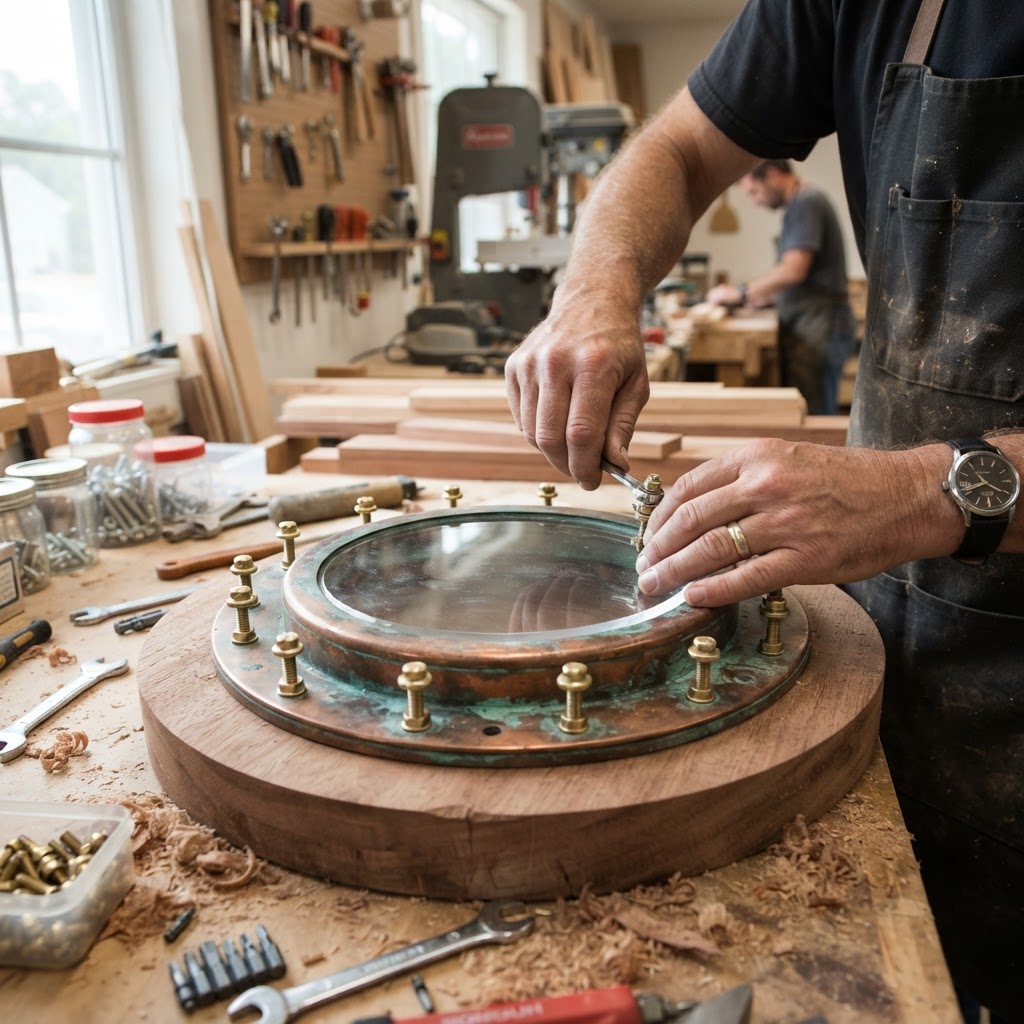 Vintage Patinated Copper Maritime Portlight Seed Portal — step 3