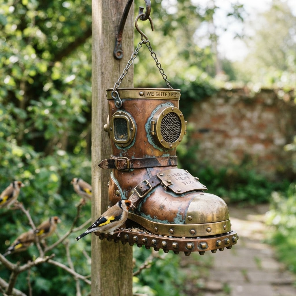 Vintage Patinated Copper Diving Suit Weighted Boot Seed Perch
