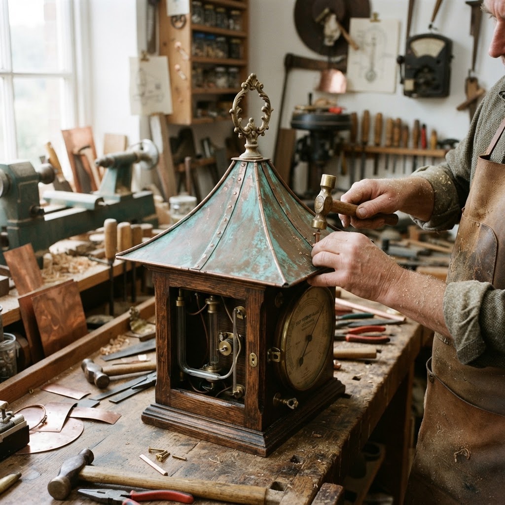 Vintage Patinated Copper Victorian Telegraphic Barometer Seed Pressure-Gauge — step 2