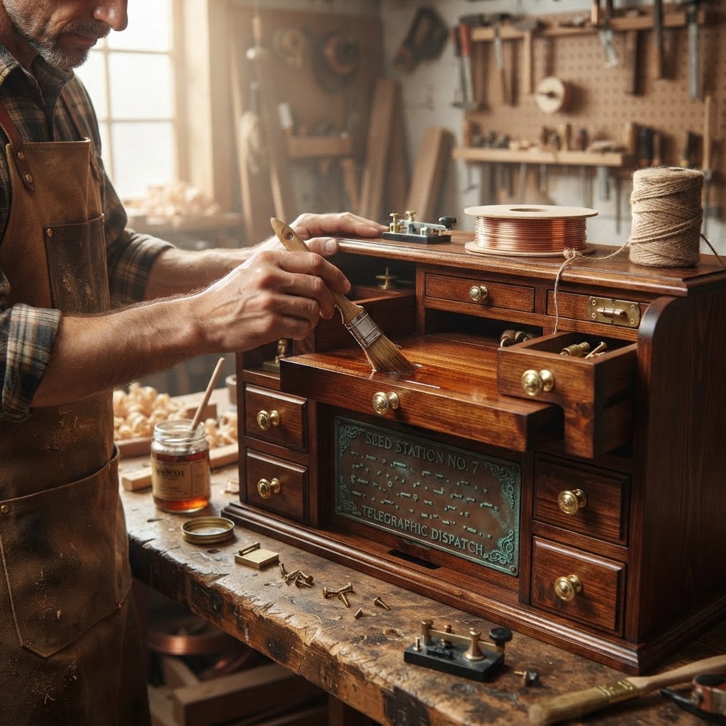 Vintage Patinated Copper Victorian Telegraphic Morse Code Seed Station — step 4