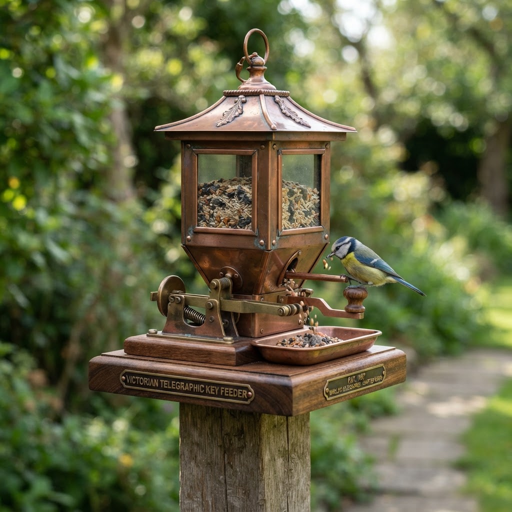 Vintage Patinated Copper Victorian Telegraphic Key Seed Dispenser