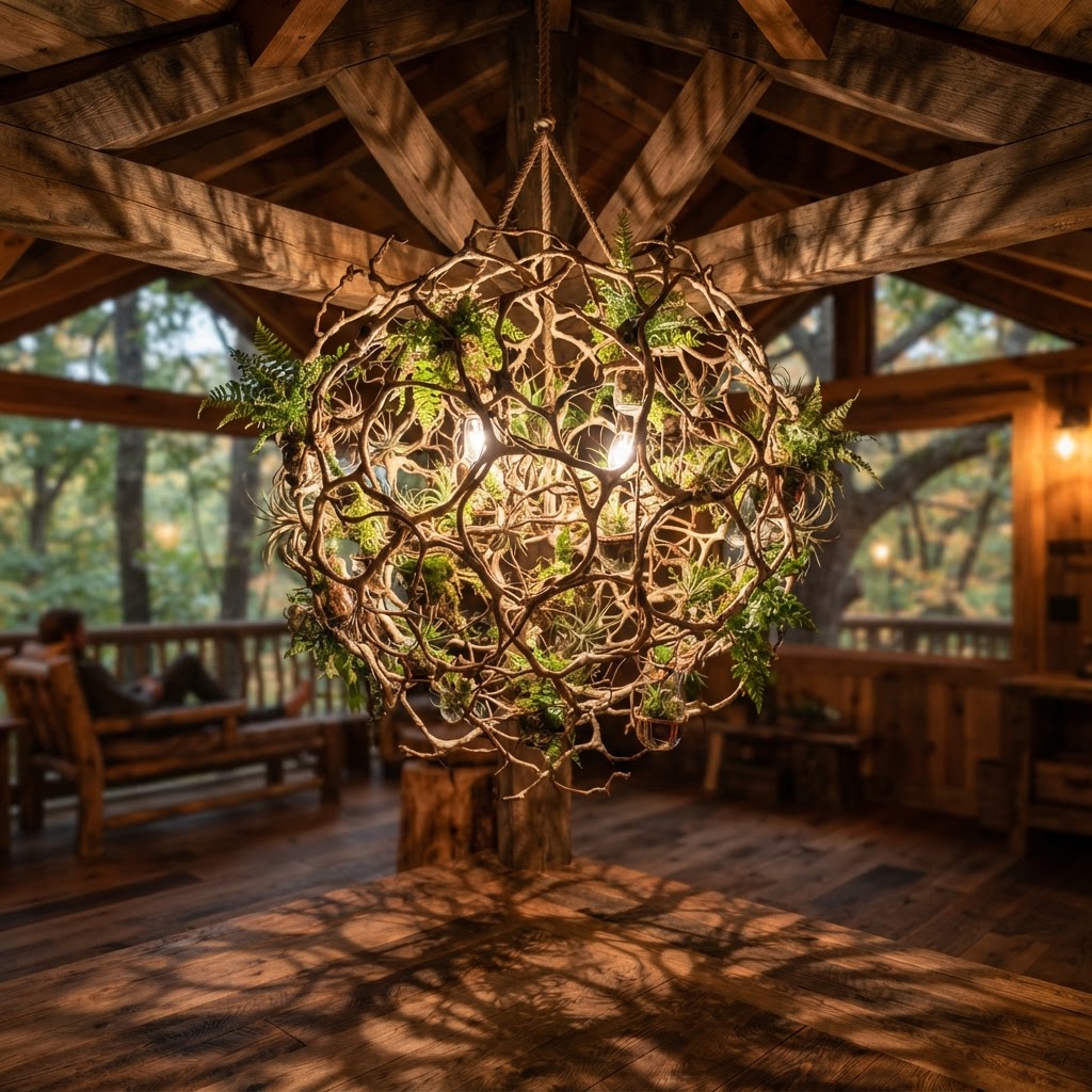 Bespoke Treetop Dendritic Mycelium-Infused Phyto-Volumetric Canopy Aerosol-Capture Chandelier