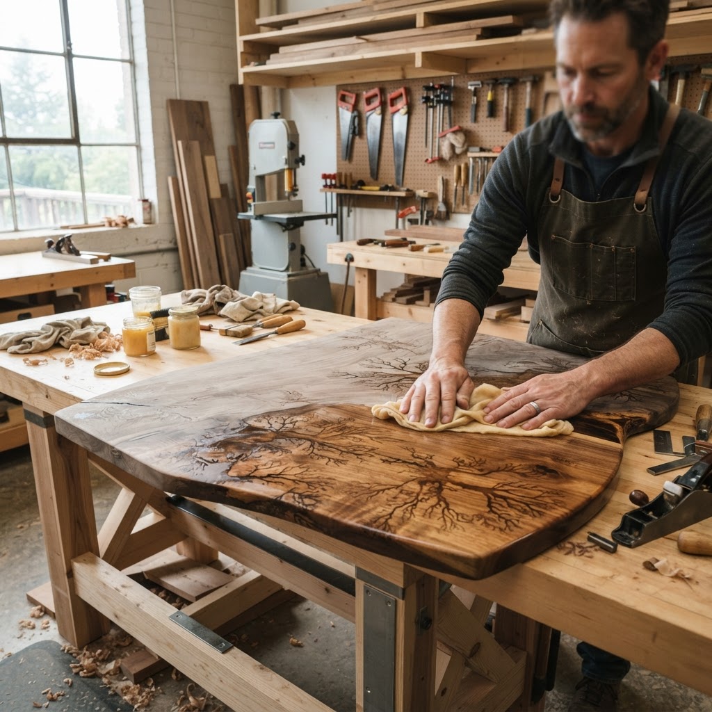 Bespoke Treetop Dendritic Mycelium-Infused Phyto-Cyclic Sap-Flow Barometric Tea-Service Table — step 4