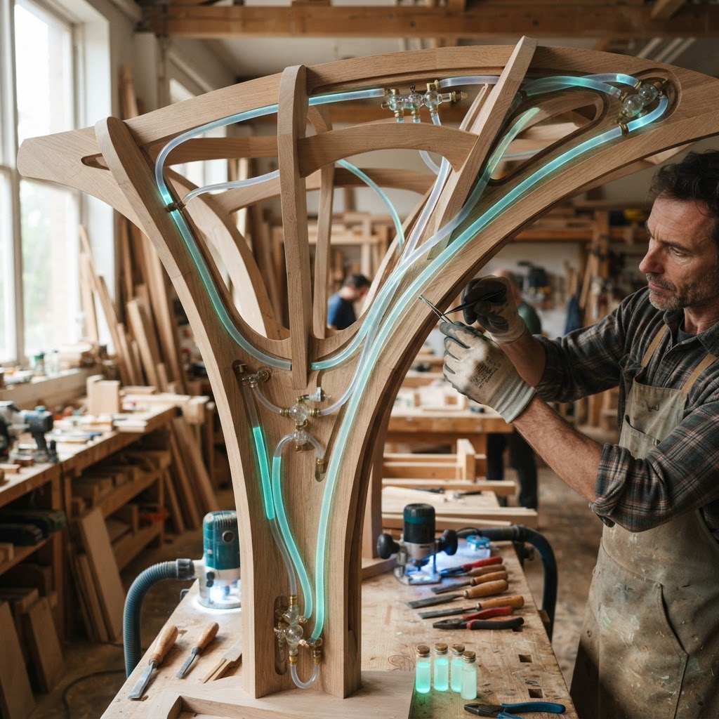 Bespoke Treetop Dendritic Mycelium-Infused Phyto-Luminous Sap-Flow Canopy Bioluminescent Reading Nook — step 3