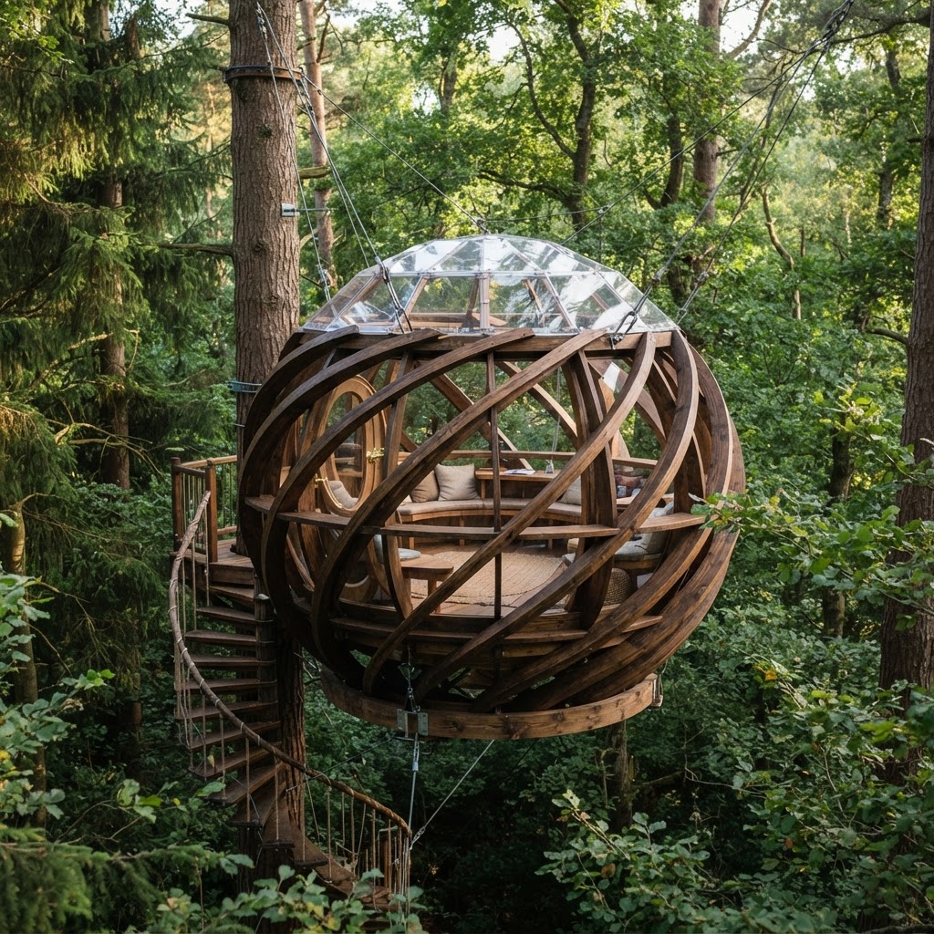 Orbital Steam-Bent Spruce Observation Sphere