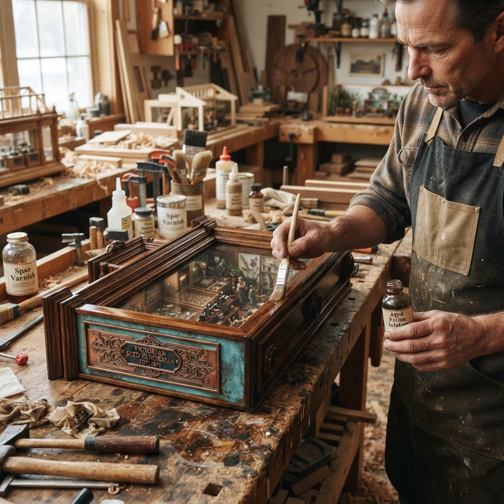 Vintage Patinated Copper Victorian Telegraphic Diorama Seed Panorama — step 4