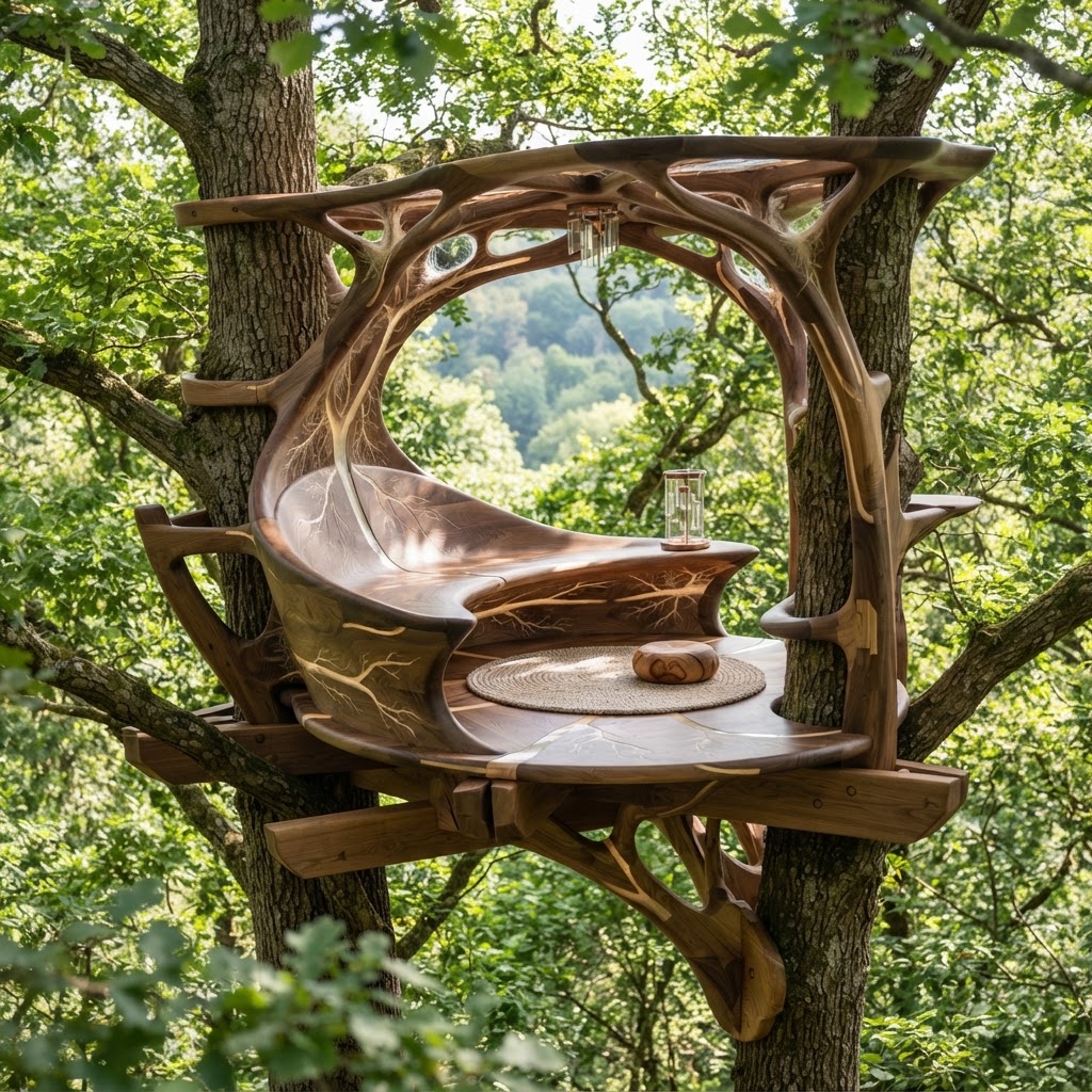 Bespoke Treetop Dendritic Mycelium-Infused Phyto-Refractive Sap-Flow Canopy Radiance-Tracking Meditation Plinth