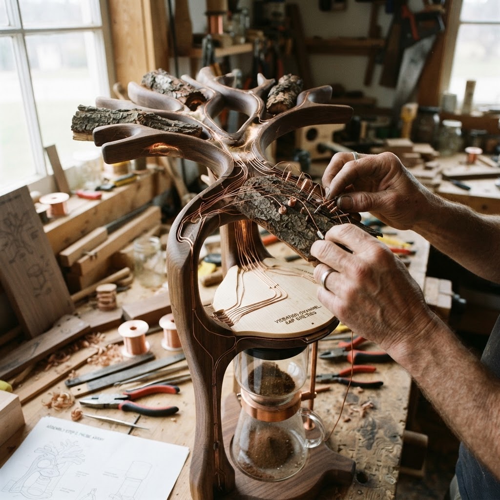Bespoke Treetop Dendritic Mycelium-Infused Phyto-Kinetic Sap-Vibration Canopy Coffee Press — step 2
