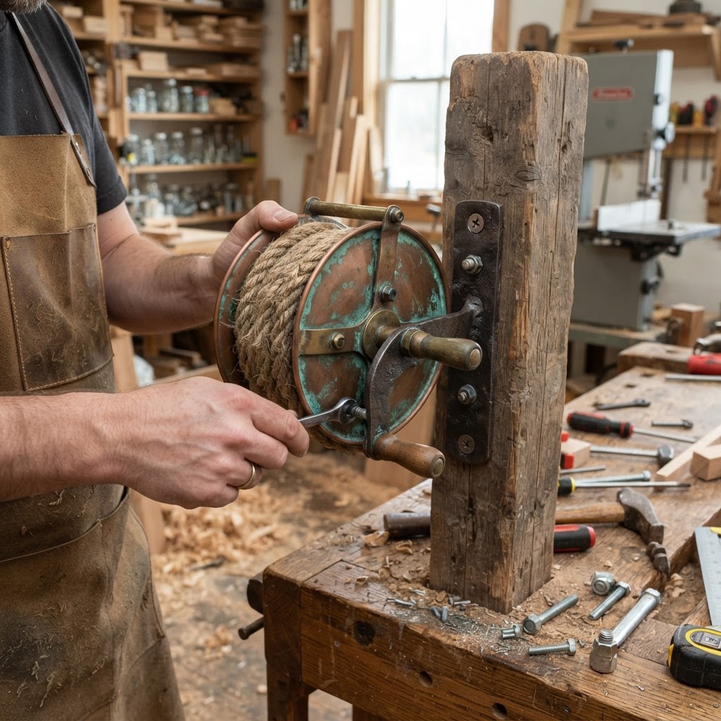 Vintage Patinated Copper Diving Suit Life-Line Seed Reel — step 4