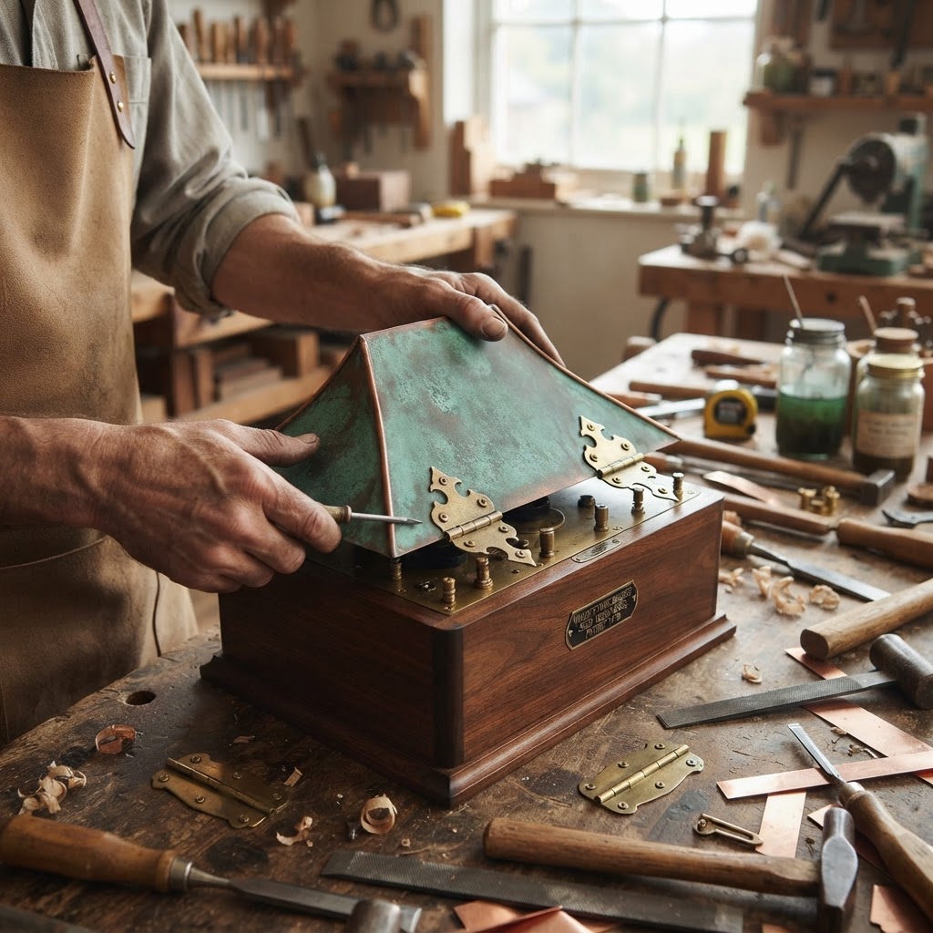Vintage Patinated Copper Victorian Telegraphic Wheatstone Bridge Seed Resistance-Box — step 2