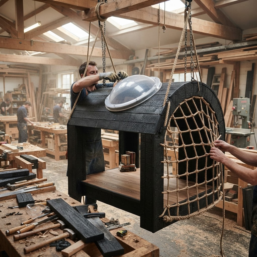 Suspended Charred Shou Sugi Ban Library Nook — step 4