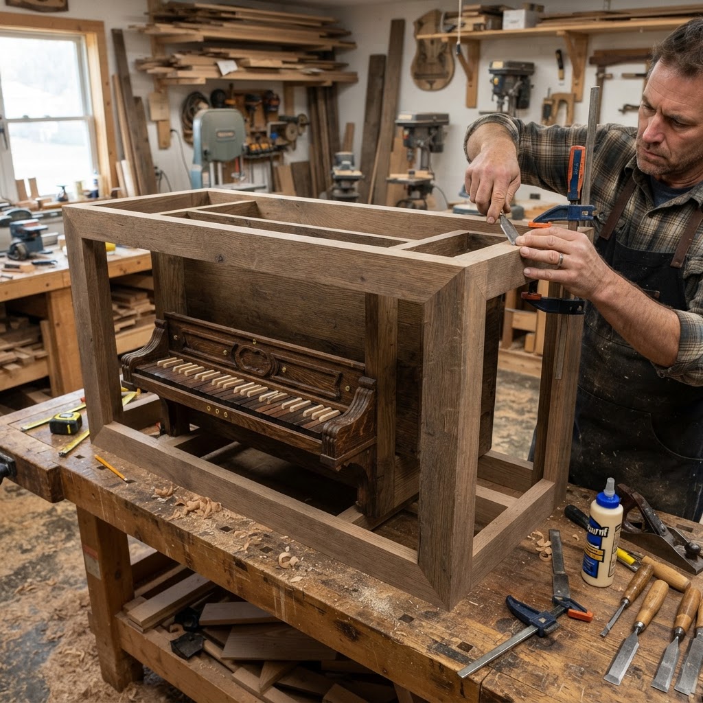 Weathered Salvage Pipe Organ Seed Console — step 1