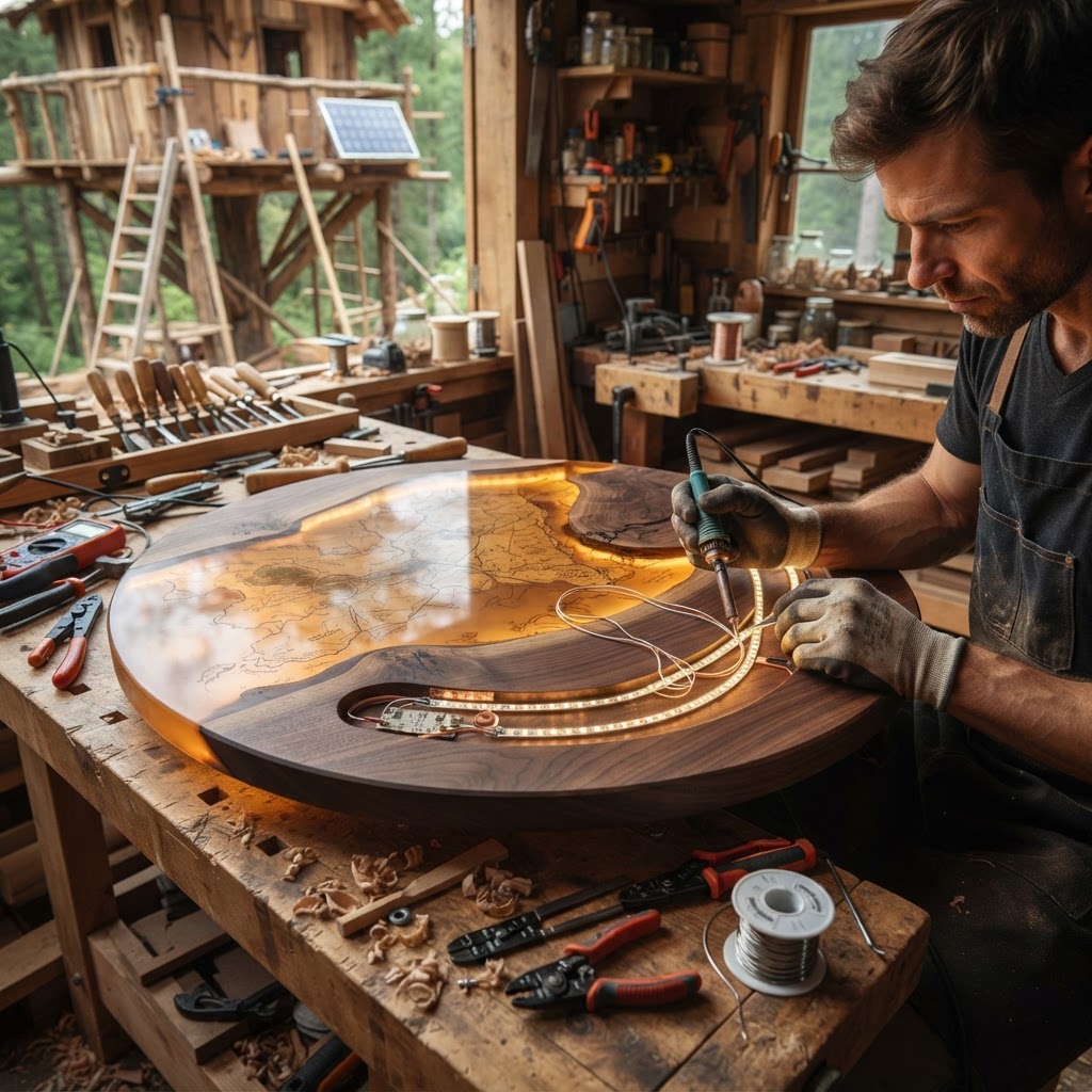 Bespoke Bioluminescent Amber-Resin Treetop Cartography Table — step 2