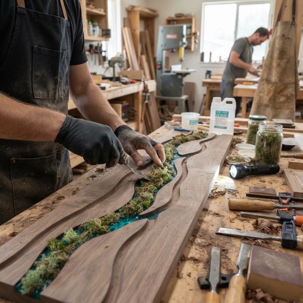 Bioluminescent Moss-Inlay Suspension Bridge — step 2