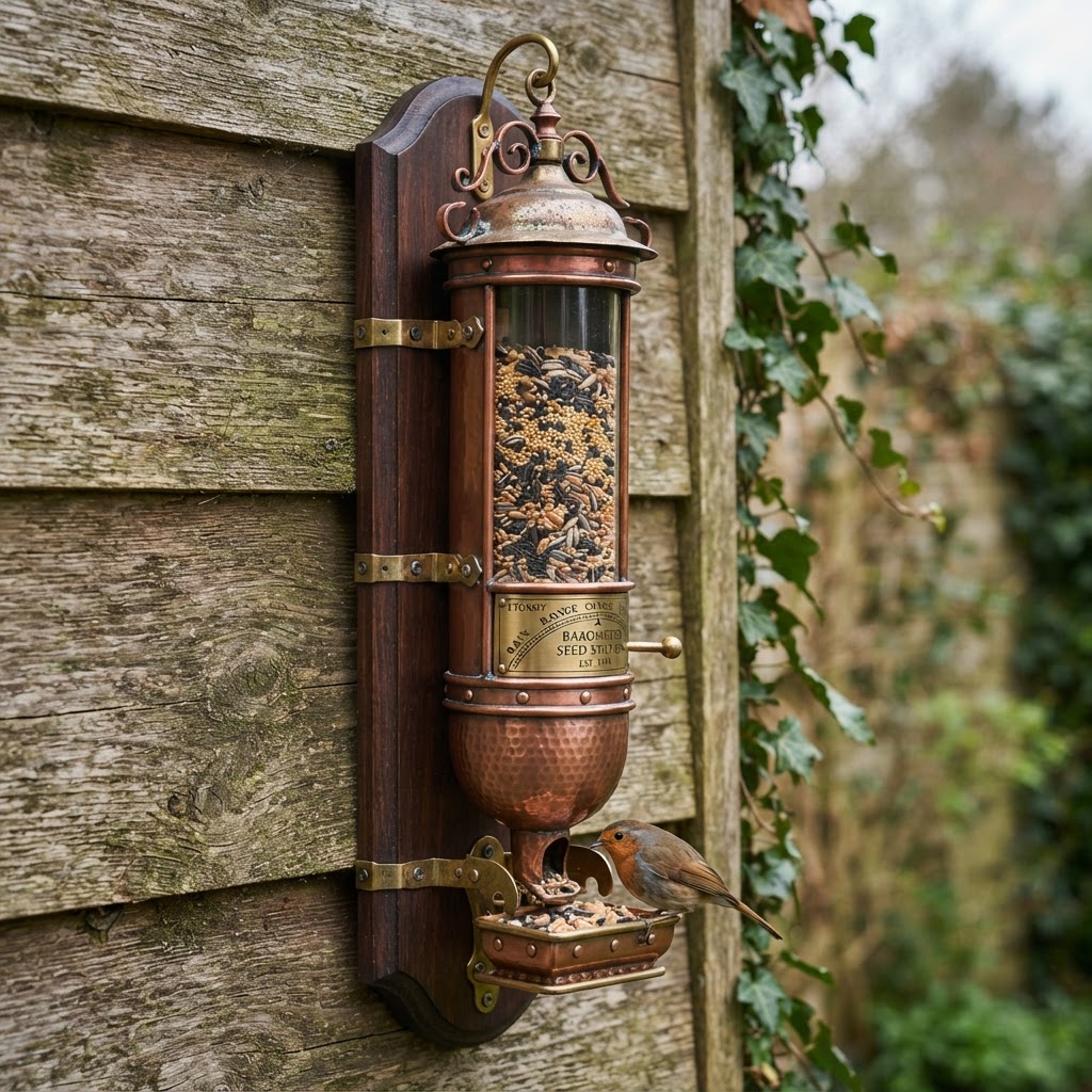 Vintage Patinated Copper Barometer Seed Station