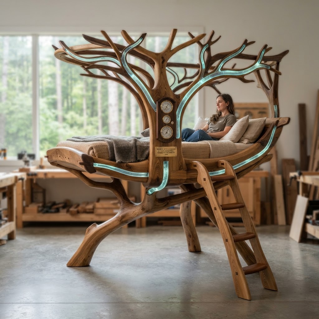 Bespoke Treetop Dendritic Mycelium-Infused Phyto-Static Sap-Flow Barometric Daybed