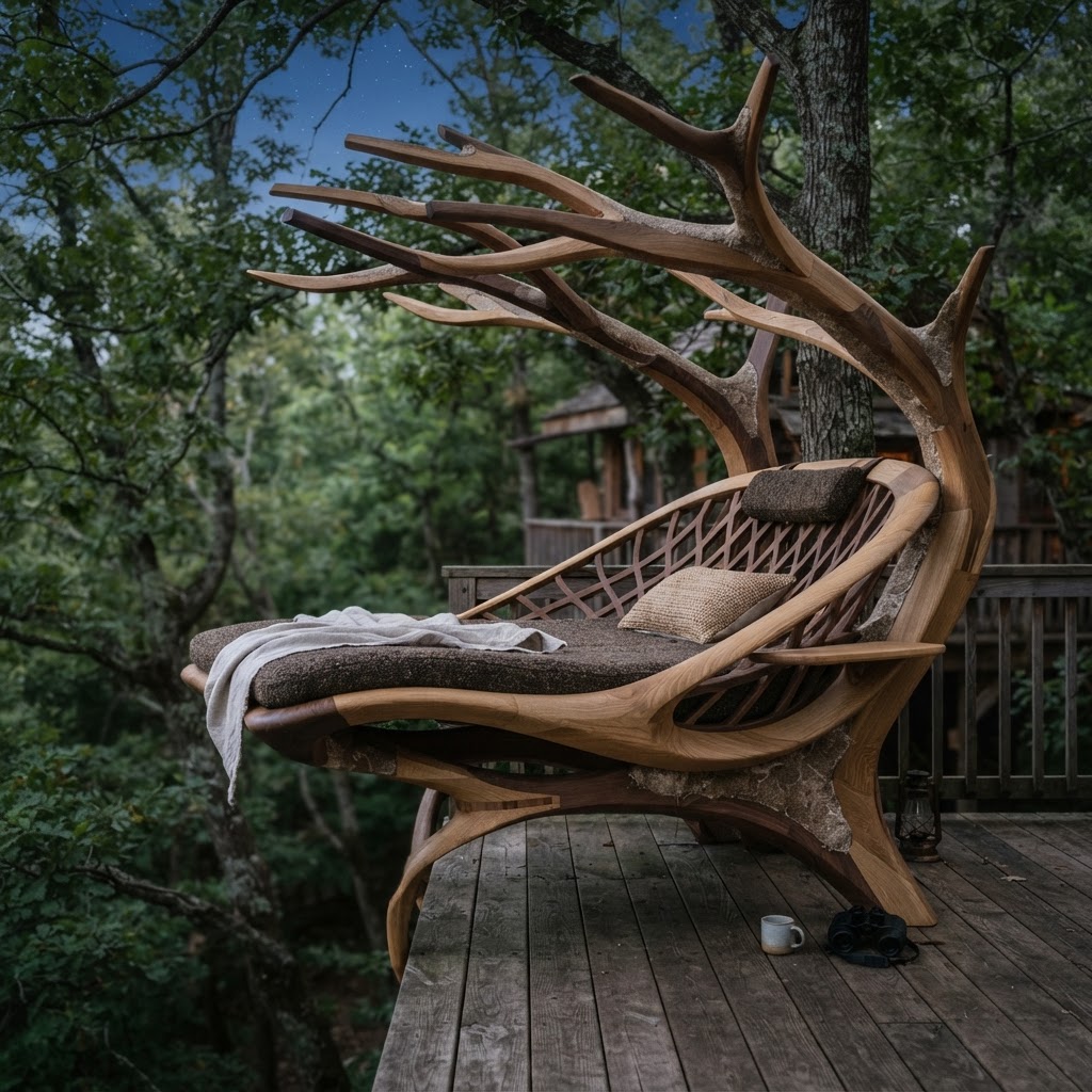 Bespoke Treetop Dendritic Mycelium-Infused Sculptural Stargazing Daybed