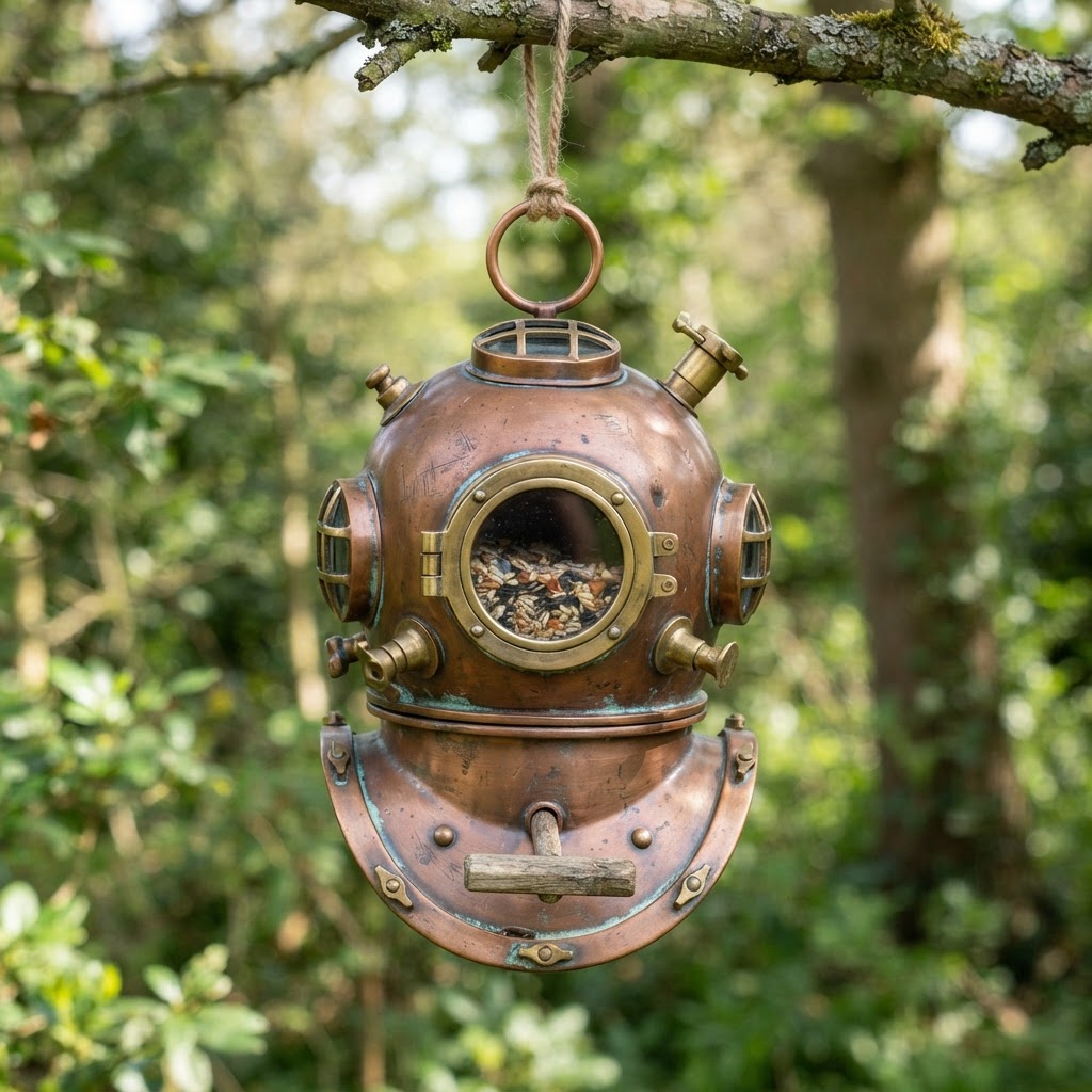 Vintage Patinated Copper Diving Helmet Seed Chamber