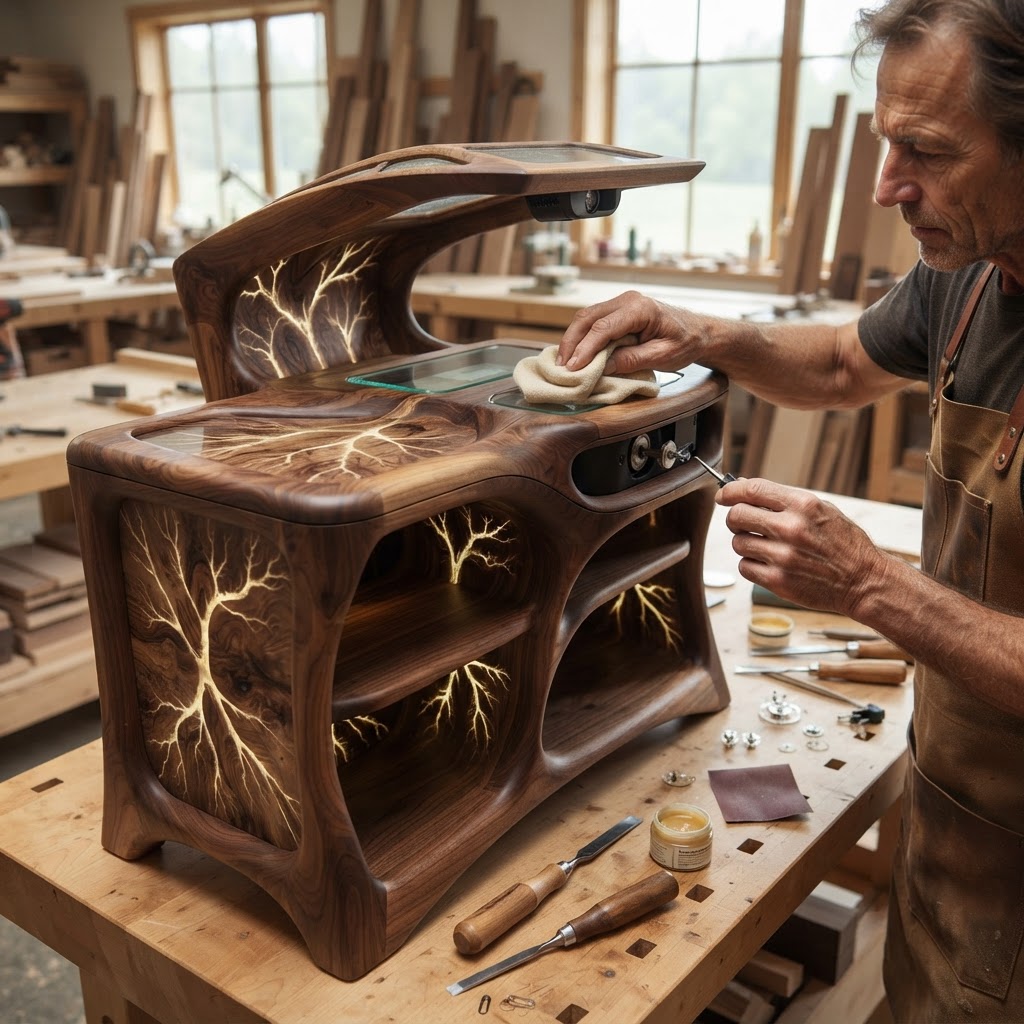 Bespoke Treetop Dendritic Mycelium-Infused Phyto-Cyclic Sap-Flow Canopy Aurora-Projector Bedside Credenza — step 4