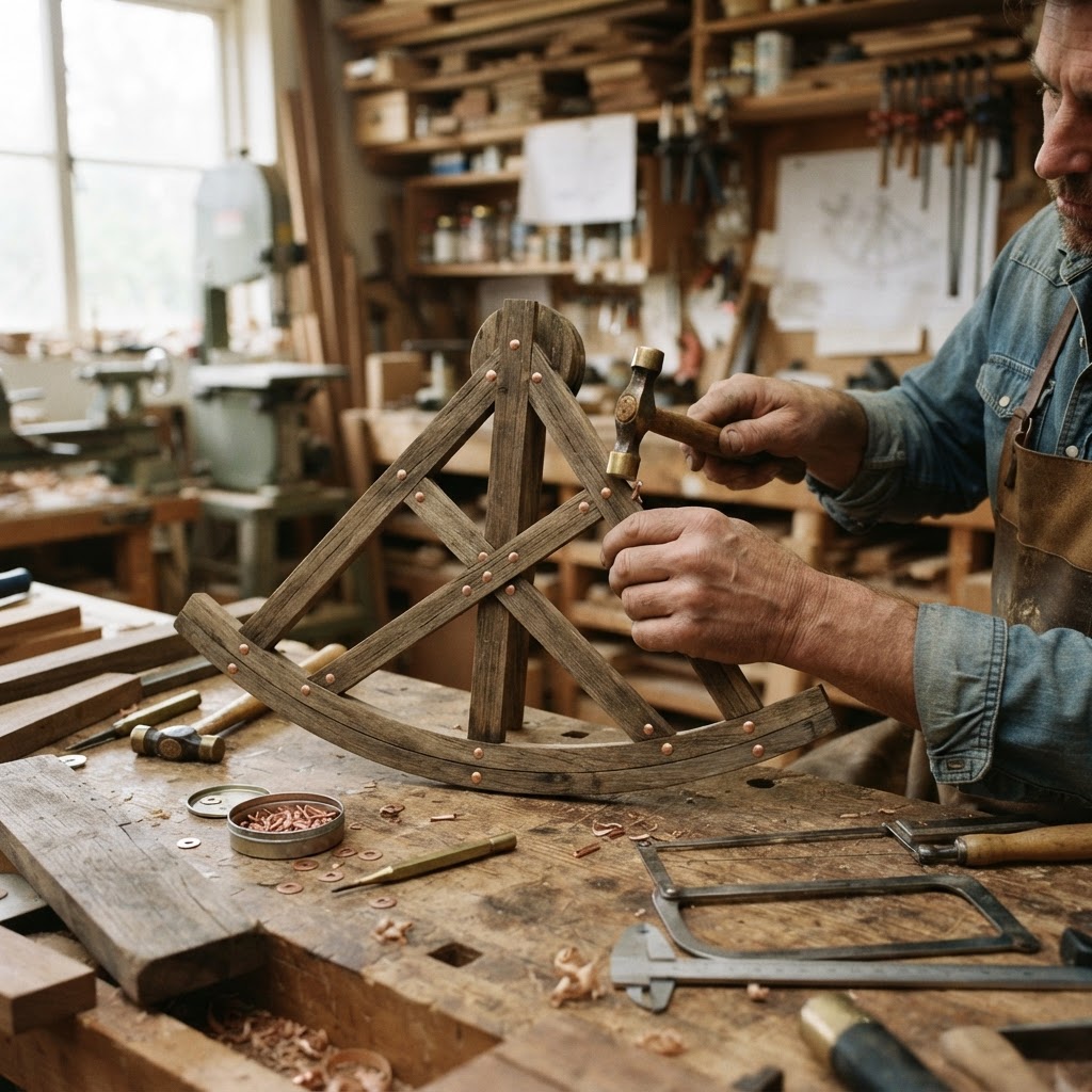 Vintage Patinated Copper Sextant Navigation Seed Station — step 1