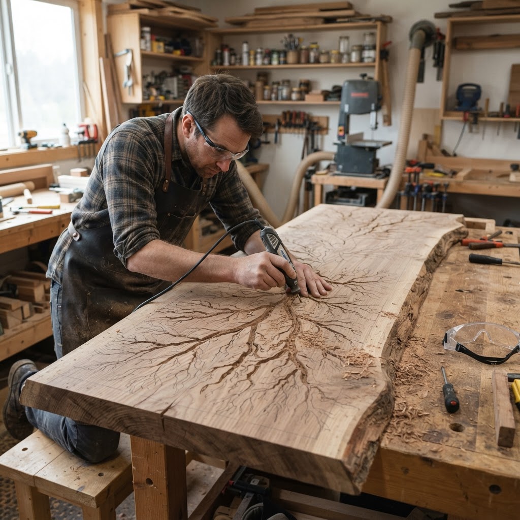 Bespoke Treetop Dendritic Mycelium-Infused Phyto-Ionic Sap-Density Observatory Desk — step 1