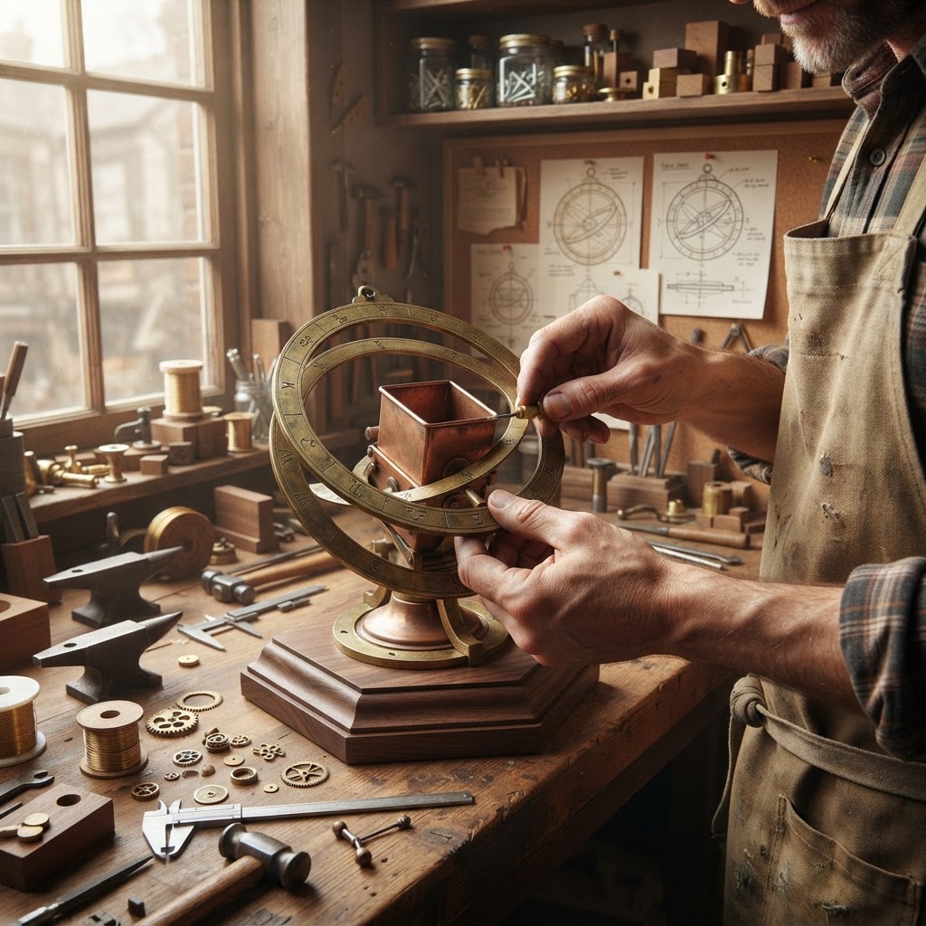 Vintage Patinated Copper Victorian Telegraphic Astrolabe Seed Navigator — step 2