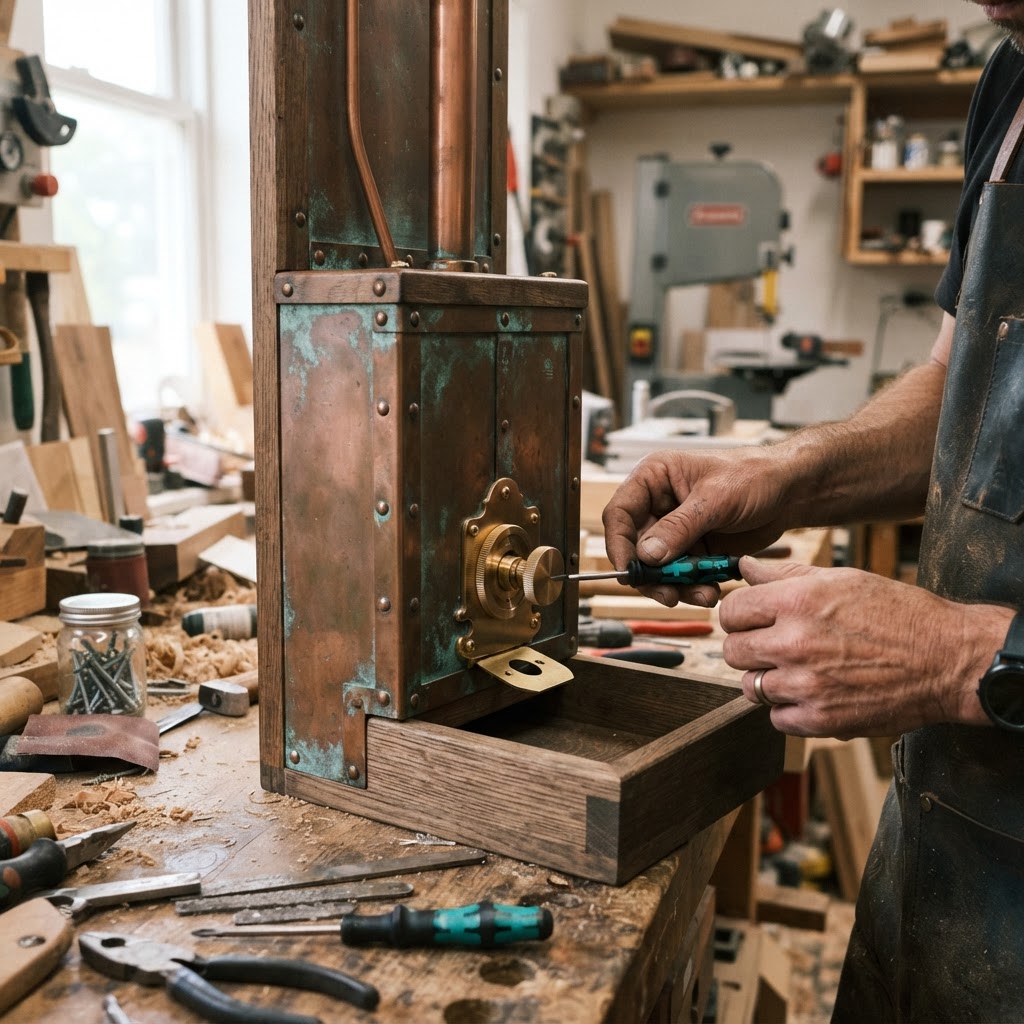 Vintage Patinated Copper Barometer Seed Station — step 3