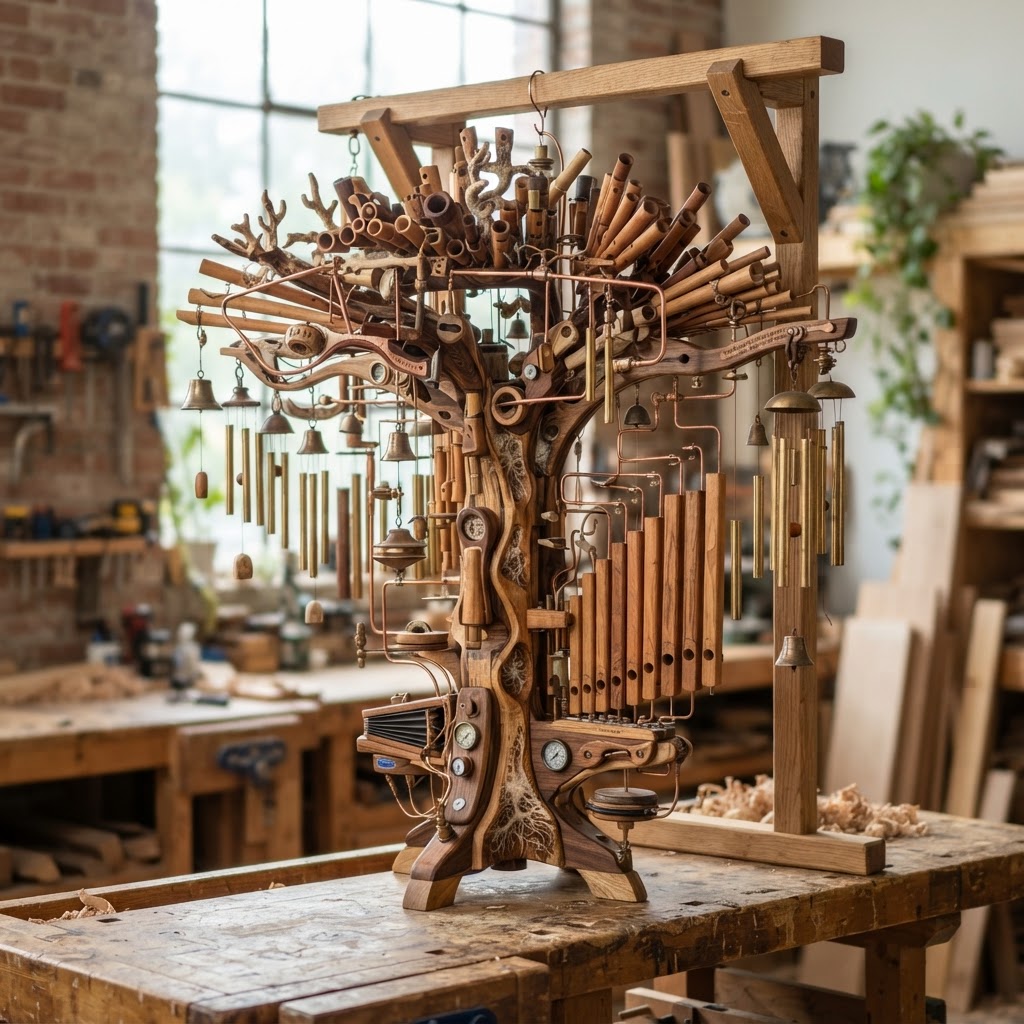 Bespoke Treetop Dendritic Mycelium-Infused Phyto-Pneumatic Canopy Wind-Chime Organ