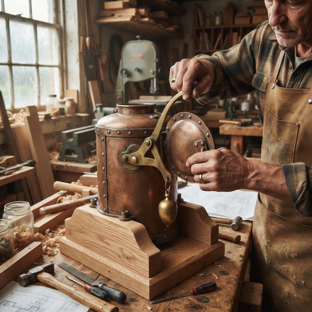 Vintage Patinated Copper Victorian Steam Engine Seed Boiler — step 3