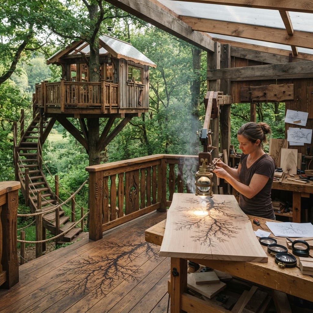 Bespoke Treetop Dendritic Solar-Pyrography Etching Deck