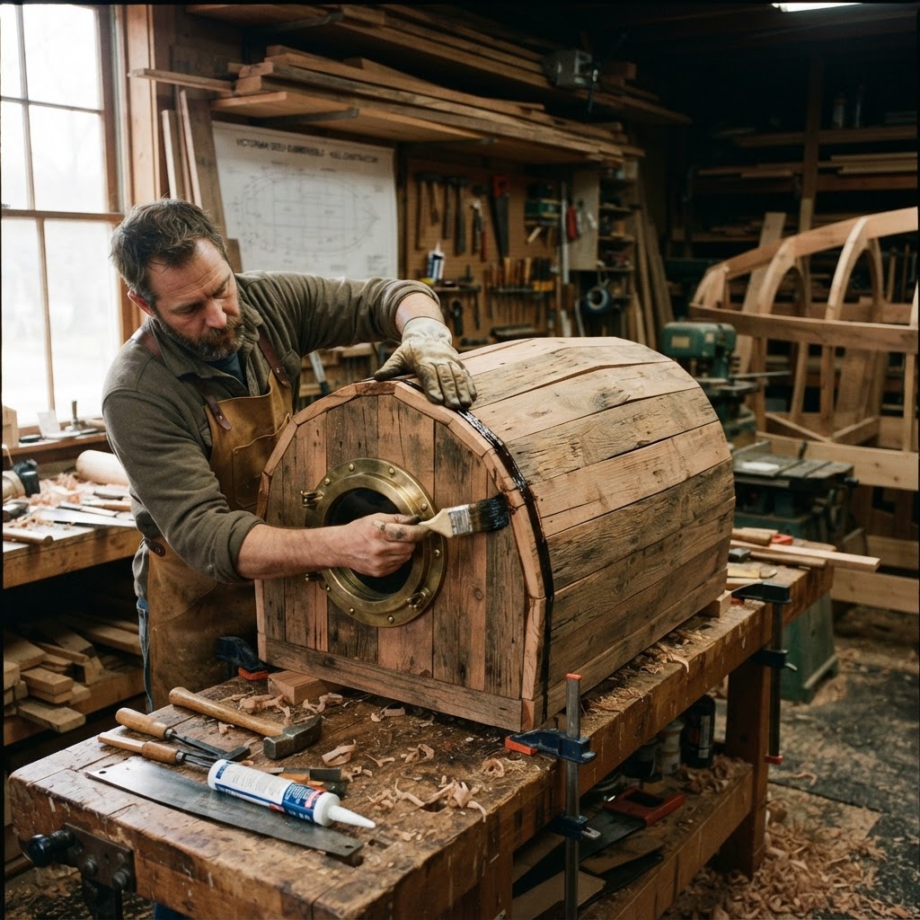 Vintage Patinated Copper Victorian Diving Bell Seed Submersible — step 1