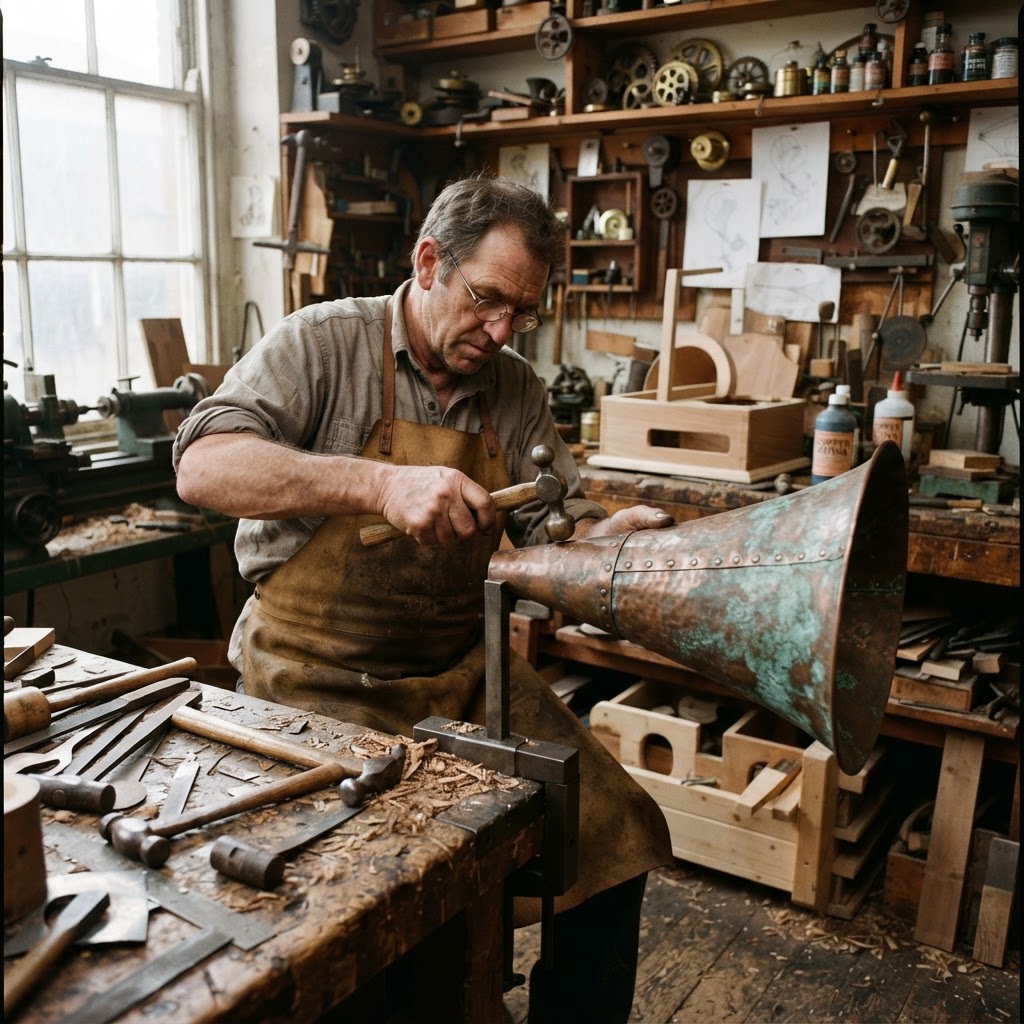 Vintage Patinated Copper Victorian Phonautograph Seed Recorder — step 2