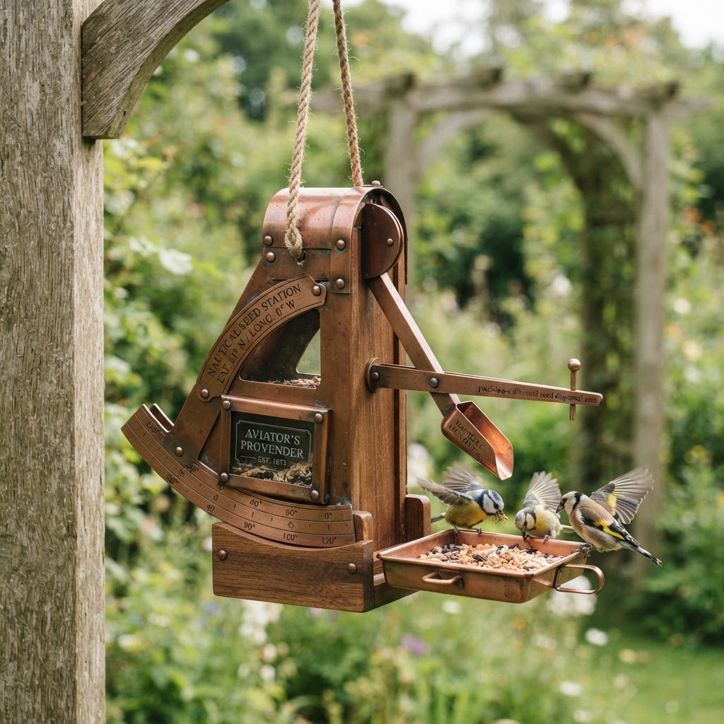 Vintage Patinated Copper Sextant Navigation Seed Station
