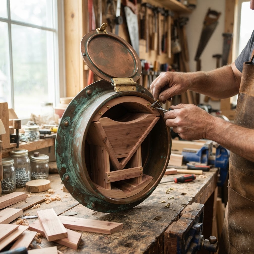 Vintage Patinated Copper Diving Suit Porthole Seed Hatch — step 3