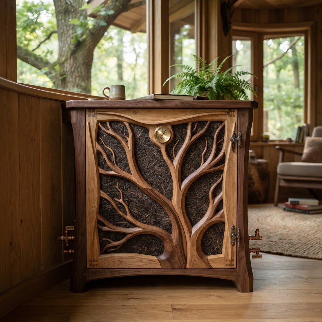 Bespoke Treetop Dendritic Mycelium-Infused Phyto-Thermal Sap-Flow Canopy Radiator Cabinet