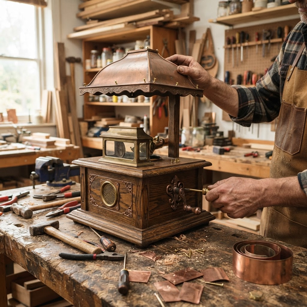 Vintage Patinated Copper Victorian Gramophone Seed Phonograph — step 4