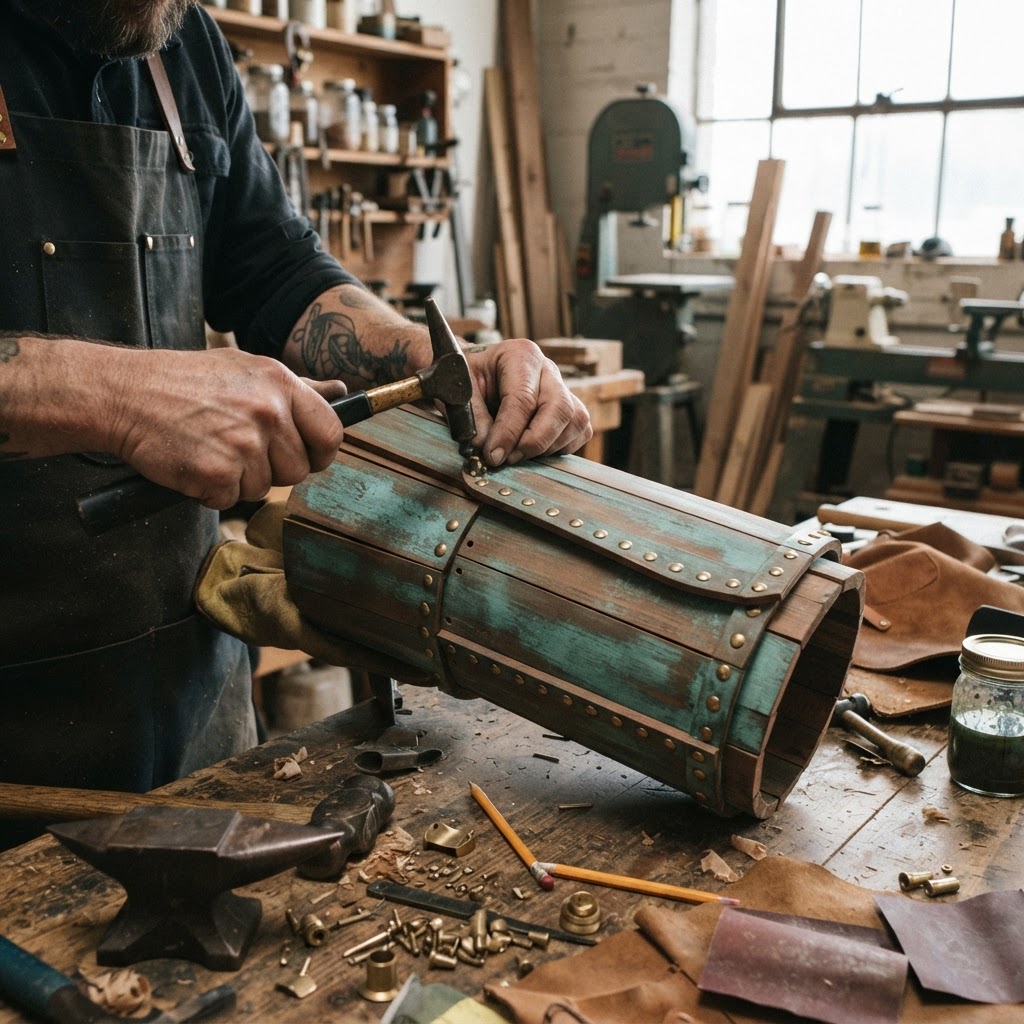 Vintage Patinated Copper Diving Suit Gauntlet Seed Dispenser — step 1