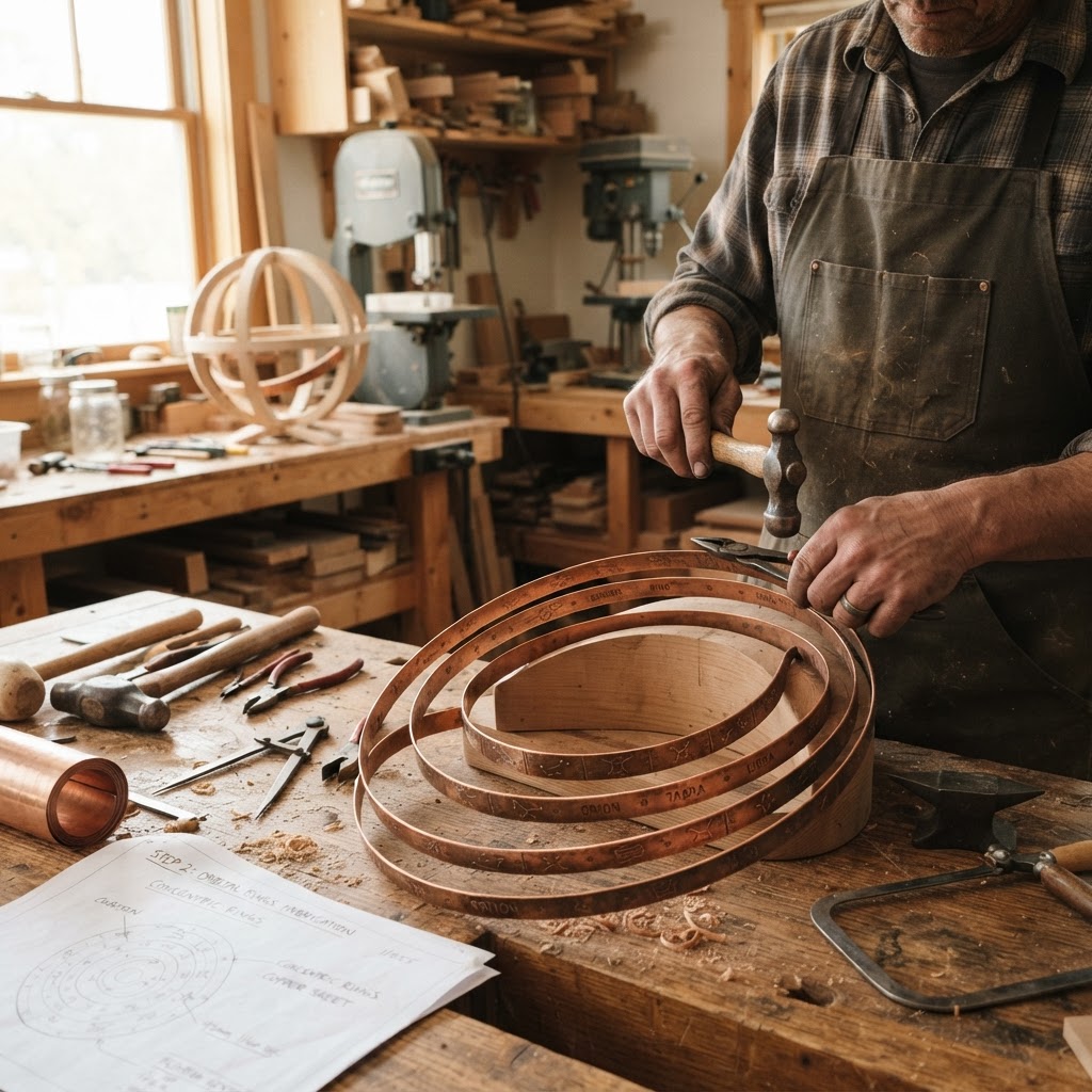 Vintage Patinated Copper Orrey Planetarium Seed Feeder — step 2