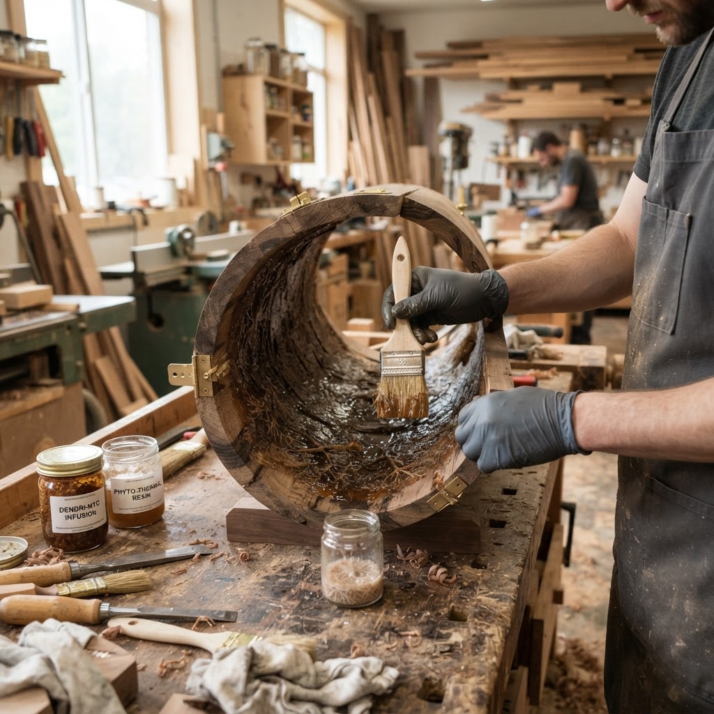 Bespoke Treetop Dendritic Mycelium-Infused Phyto-Thermal Sap-Flow Canopy Radiometric Time-Capsule Trunk — step 2