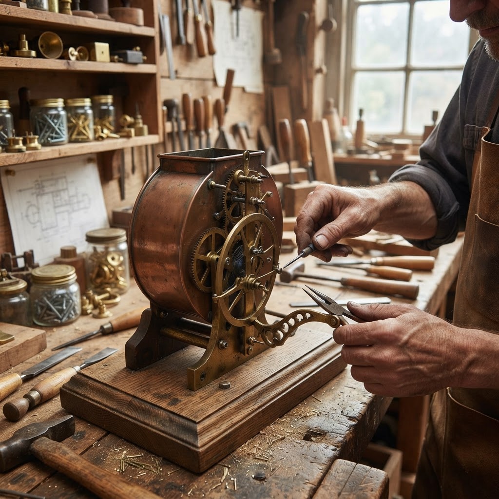 Vintage Patinated Copper Victorian Clockwork Escapement Seed Regulator — step 3